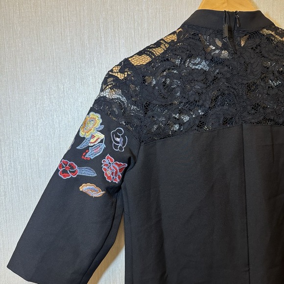 C'Fait Pour Vous , Made In France Dress 38, Embroidered Lace Detail Black Dress - Picture 8 of 13